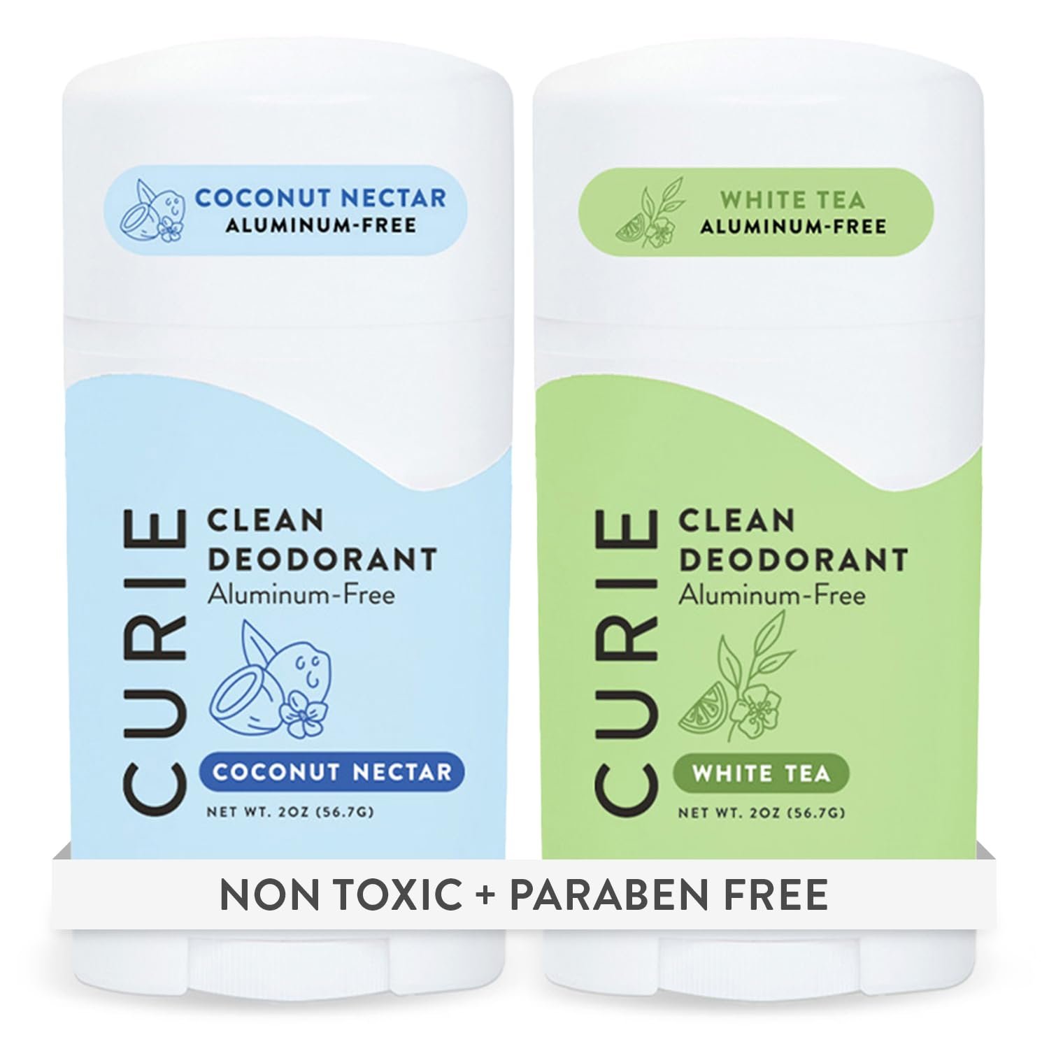 Curie Aluminum Free Deodorant – Coconut Nectar + White Tea – Natural Deodorant, Paraben Free, Cruelty Free, Non-Toxic, Vegan (2pk)