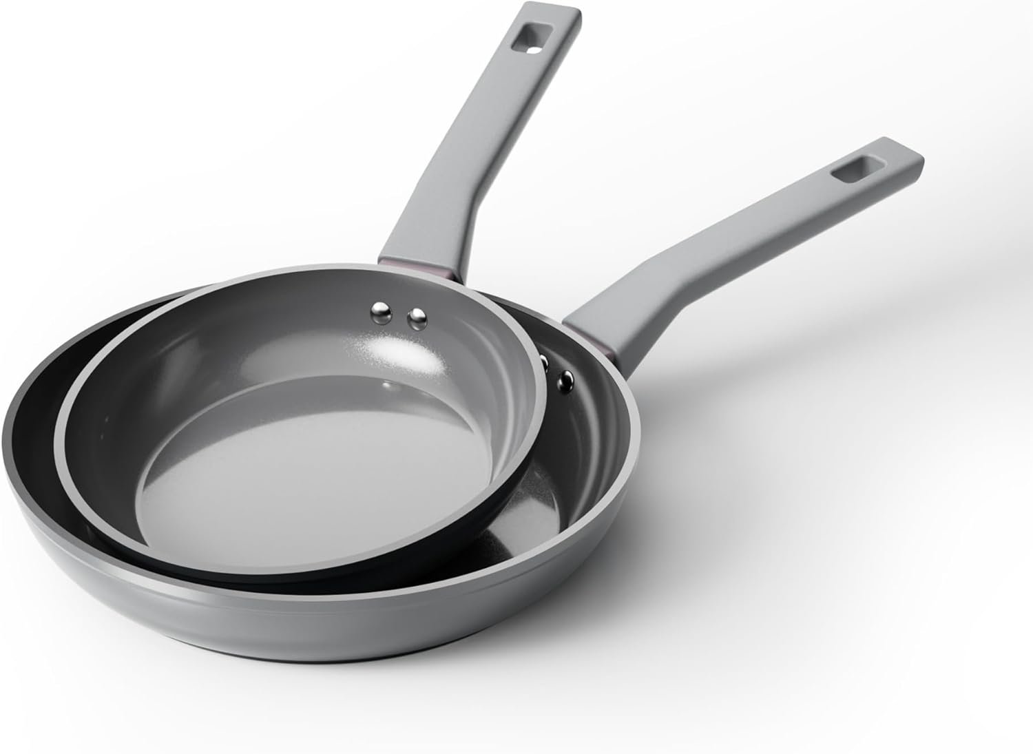 Sanho Ceramic Frying Pan Set, 8 & 10 Inch Non Toxic Non Stick Cookware Set, PFAS & PFOA Free, Induction Safe Pan, Dishwasher Safe, Gray