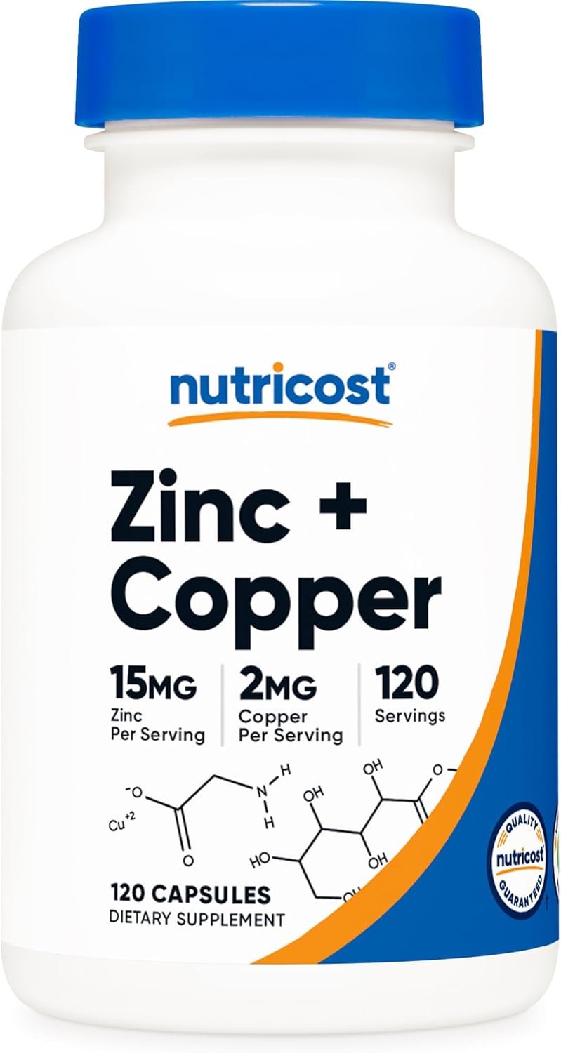 Nutricost Zinc + Copper Capsules (120 Servings)(15MG Zinc + 2MG Copper Per Serving) – Non GMO, Vegetarian