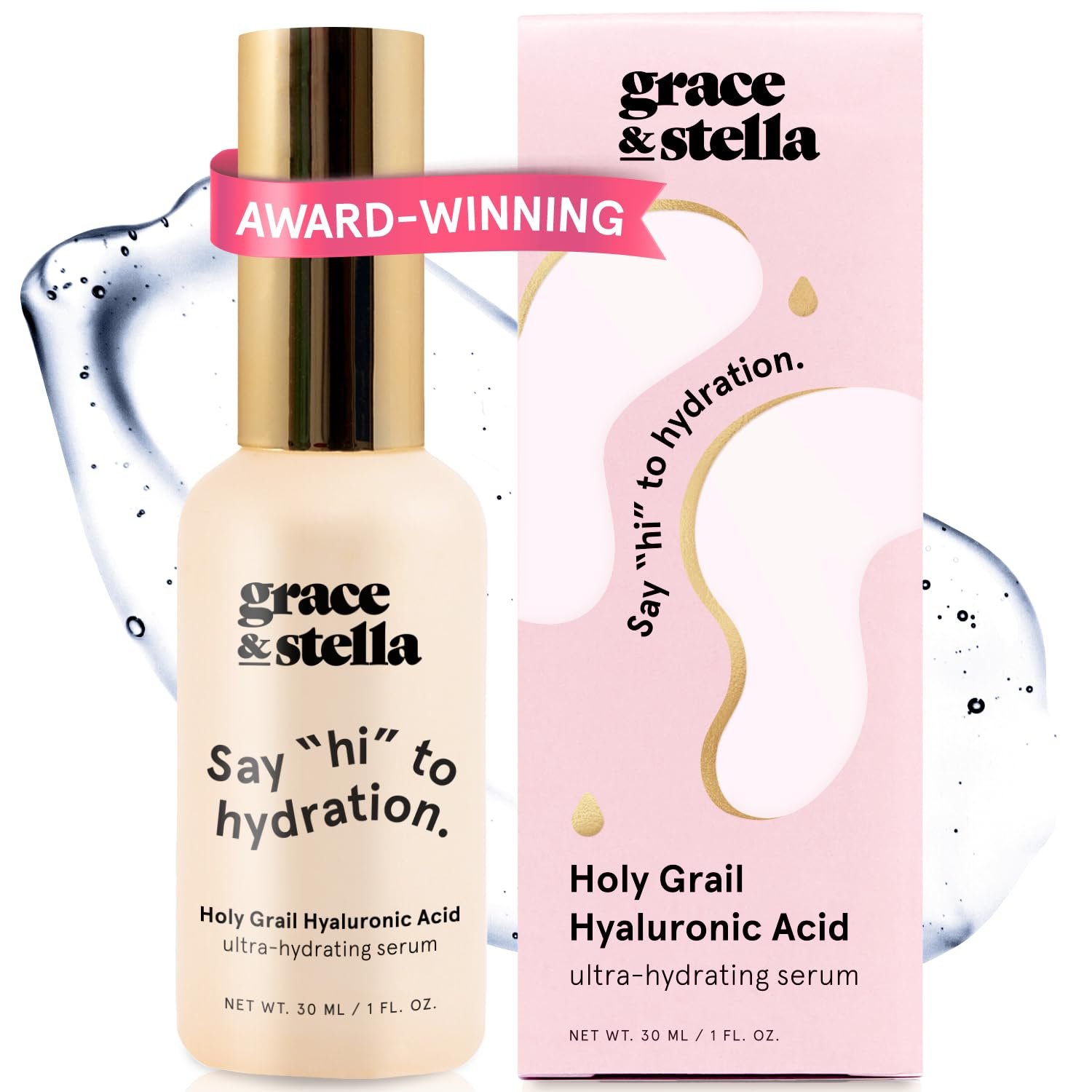 grace & stella Award Winning Hyaluronic Acid Serum (30ml/1 fl oz) Hydrating Hyaluronic Acid Serum for Face – Acido Hialuronico for Women – Remove Fine Lines, Wrinkles, Anti Aging – Vegan Skincare