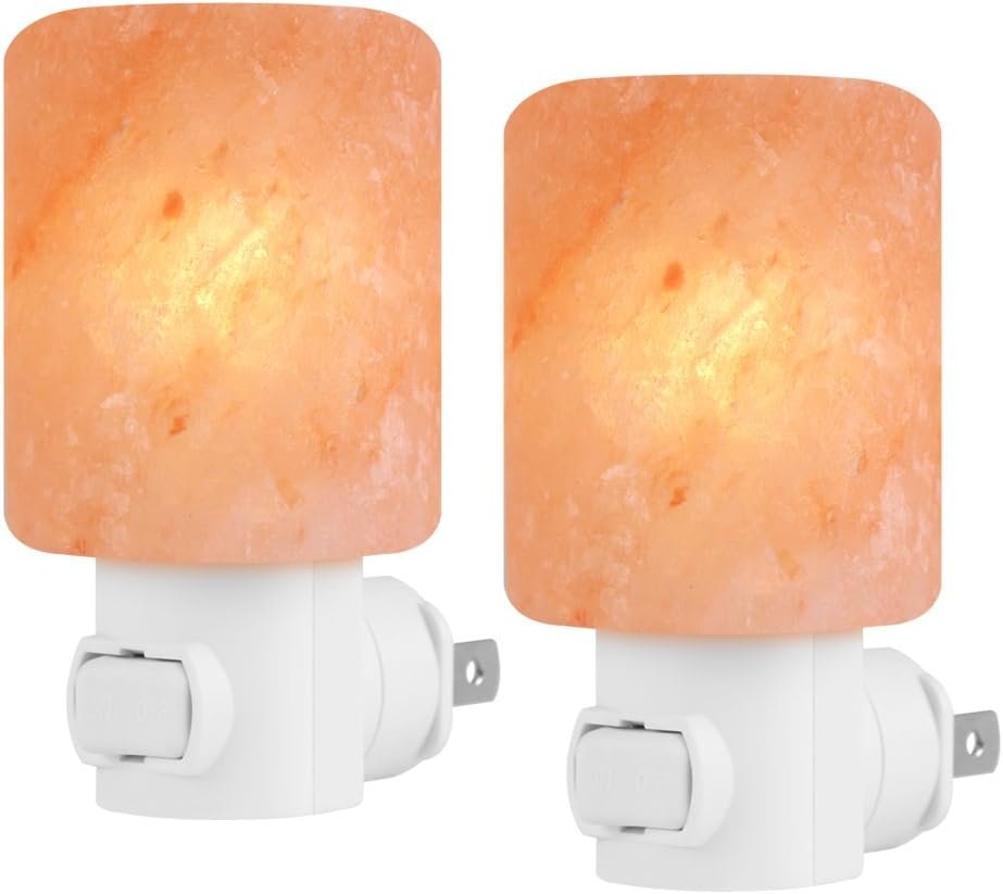 Syntus 2 Pack Himalayan Salt Lamp Natural Crystal Salt Light Glow Hand Carved Night Lights Wall Light, UL Listed Plug for Lighting, Decoration and Air Purifying