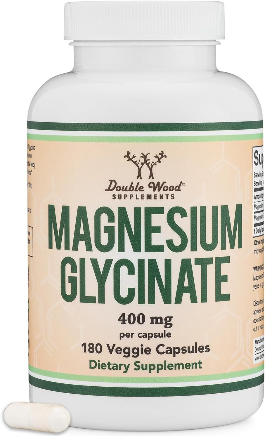 Magnesium Glycinate 400mg | 180 Capsules | Sleep, Muscle, & Heart Support | Vegan, Third Party Tested, Gluten Free, Non-GMO, by Double Wood Supplements