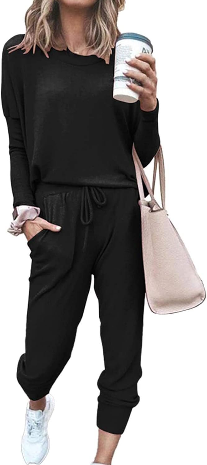 PRETTYGARDEN Women Fall 2 Piece Lounge Outfit Long Sleeve Tops High Waisted Jogger Pants Set Spring Travel Clothes Tracksuit