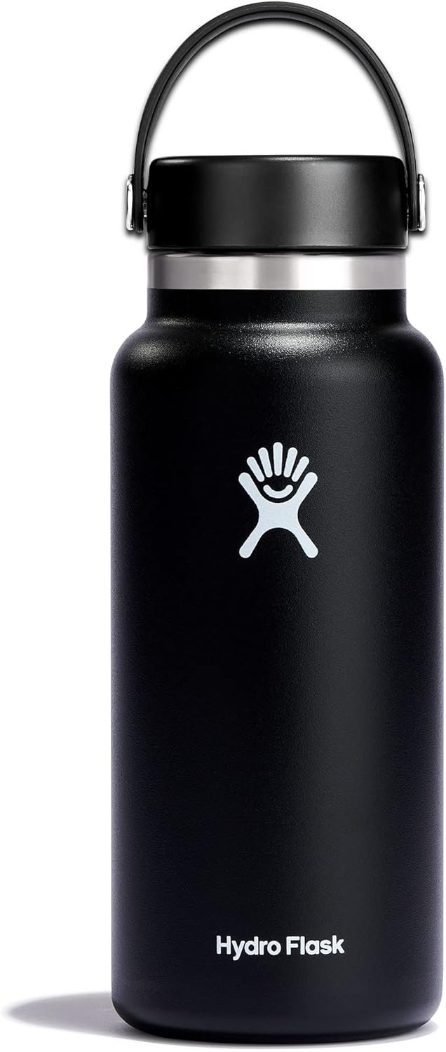 Hydro Flask Water Bottle – Insulated Stainless Steel – Wide Mouth Flex Lid, Non Spill, Leakproof and Refillable in 32 Oz Black