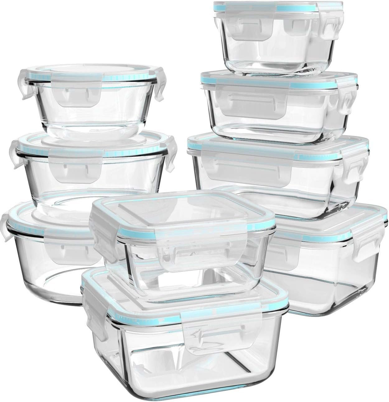 Glass Food Storage Containers with Lids, [18 Piece] Glass Meal Prep Containers, Containers for Food Storage with Lids, BPA Free & Leak Proof (9 Lid & 9 Container)