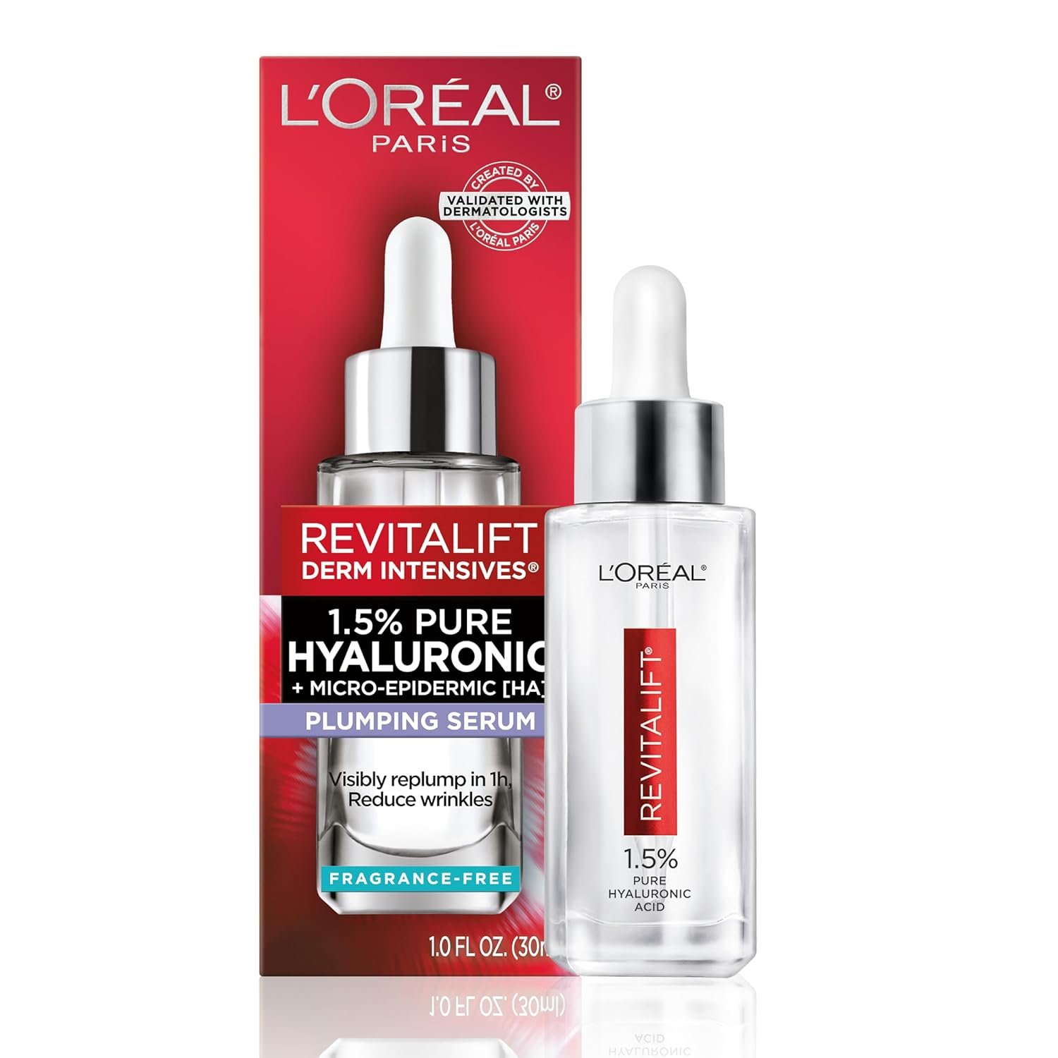 L’Oreal Paris Revitalift 1.5% Pure Hyaluronic Acid Serum for Face, Anti Aging Serum to Hydrate Skin & Reduce Wrinkles, Fragrance Free Skin Care for All Skin Types, 1 Oz