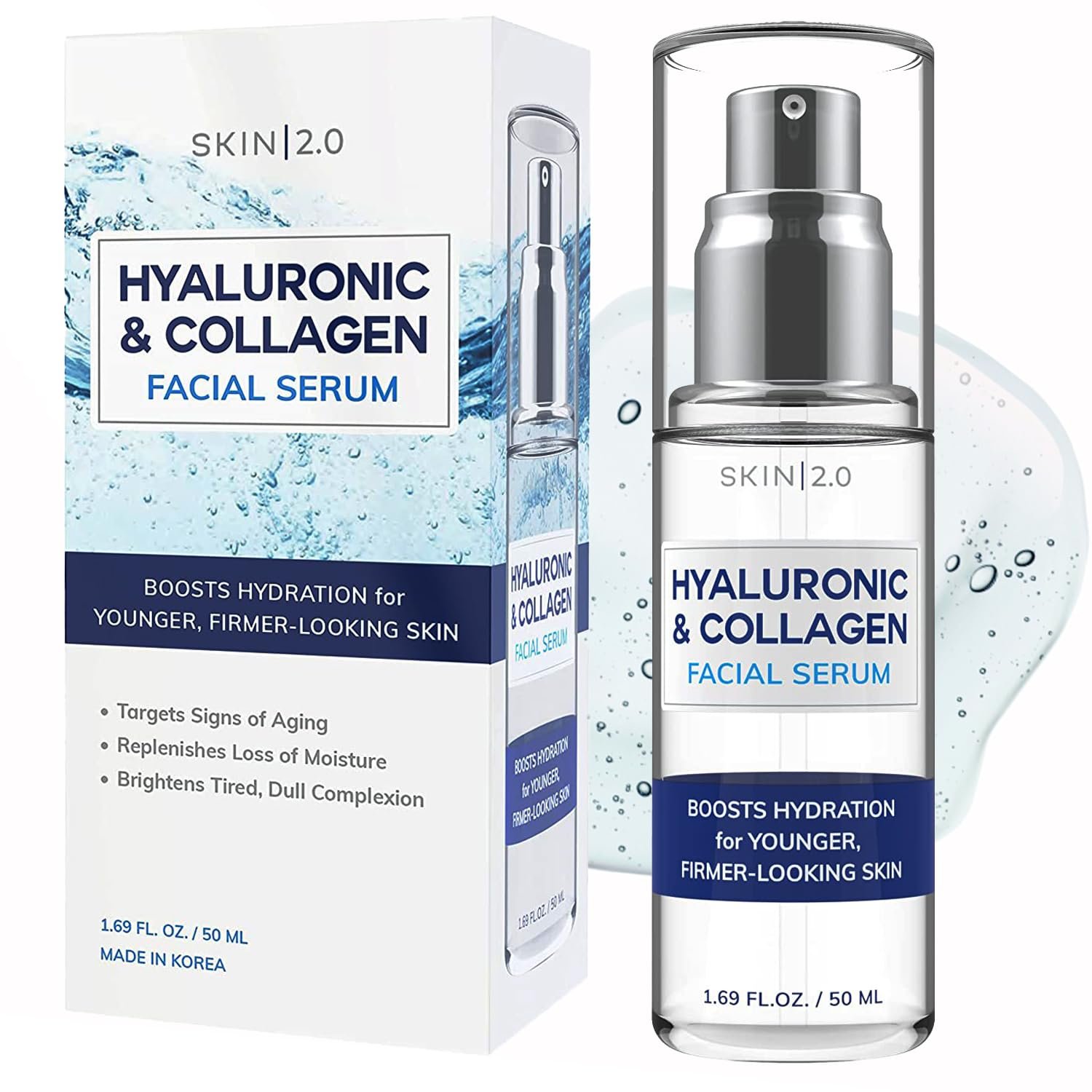Hyaluronic Acid & Collagen Face Serum – Dermatologist Tested, Skin Tightening, Hydrating – Anti-Aging, Clean Beauty, Cruelty-Free Korean Skincare for All Skin Types – 1.69 Fl oz