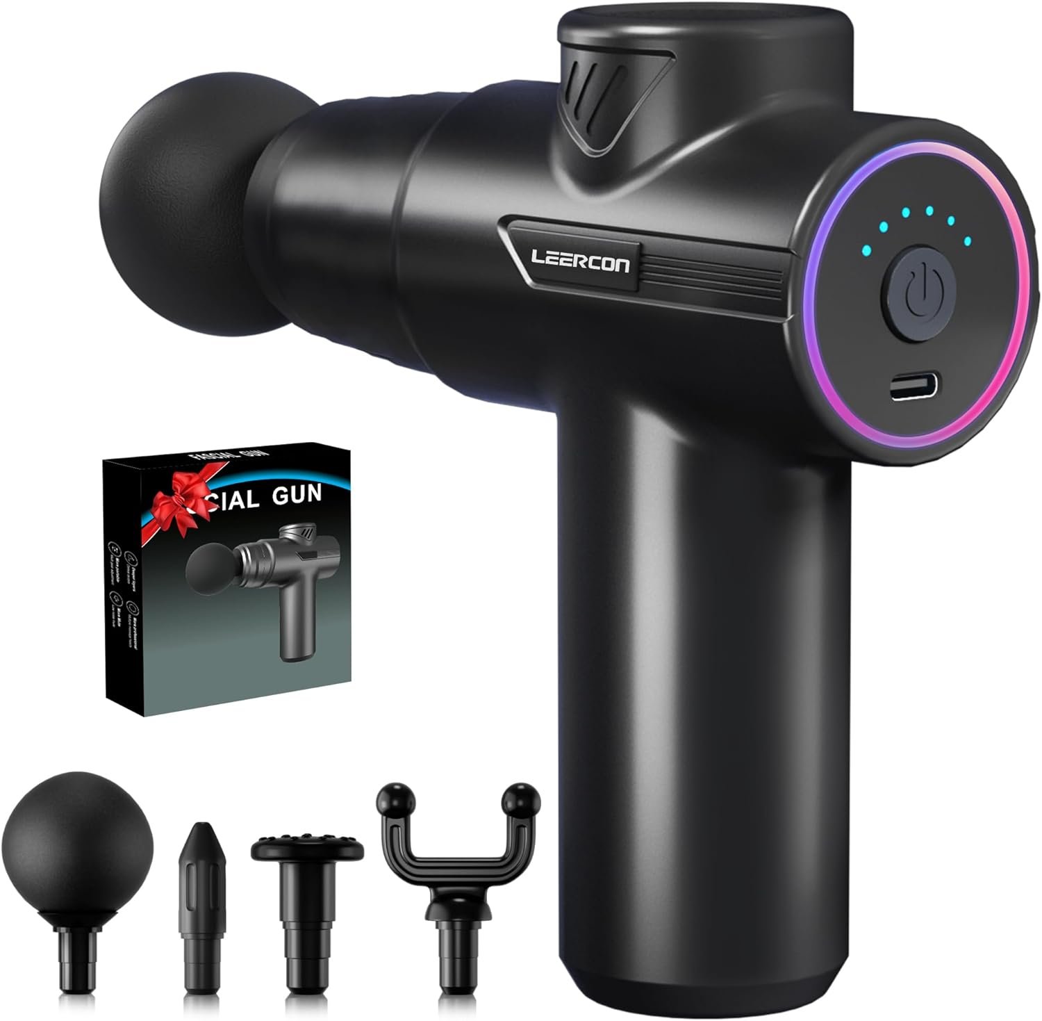Mini Massage Gun,Portable Deep Tissue Muscle Fashion Back Massager, Handheld Percussion Massager for Pain Relief with 6 Intensities, 4 Heads, Gifts for Men and Women