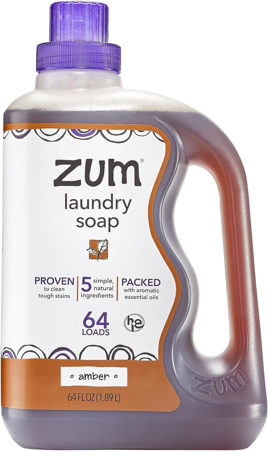 Indigo Wild Zum Clean Laundry Soap – Plant-Based Liquid Laundry Soap – Contains Baking Soda, Essential Oils & Saponified Coconut Oil – Amber – 64 fl oz