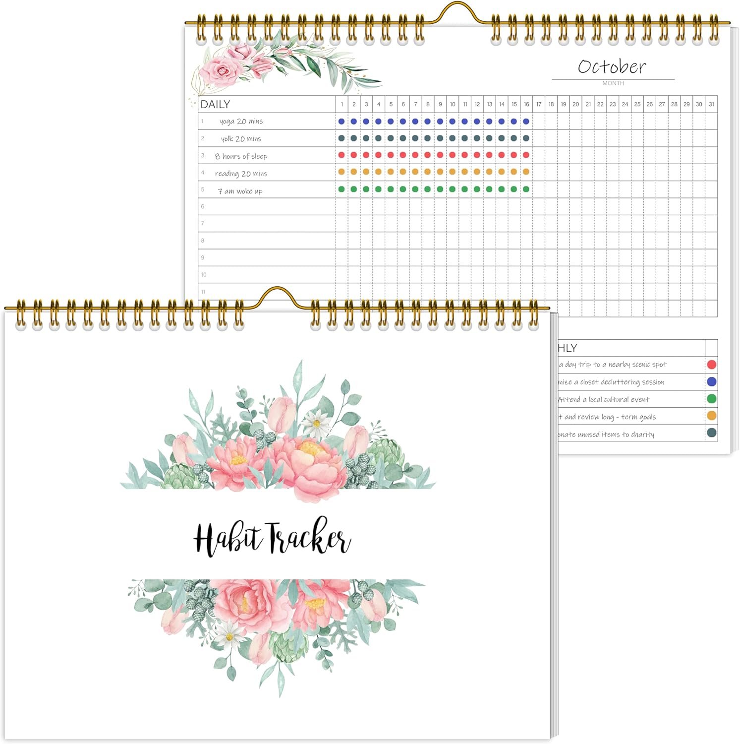 Habit Tracker Calendar,12 Monthly Habit Tracker Journal with Spiral Binding,Undated Weekly Monthly Planner to Boost Productivity&Self Improvement,8.5″x11″(Pink)