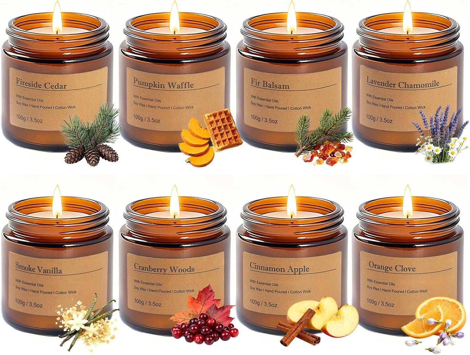 Holiday Candle Gift Set – 8 Pack Vintage Amber Glass Jar Candles,Winter Scents for Home,Christmas Gift for Women,Aromatherapy Soy Wax Candles,Cozy Home Décor,Premium Box