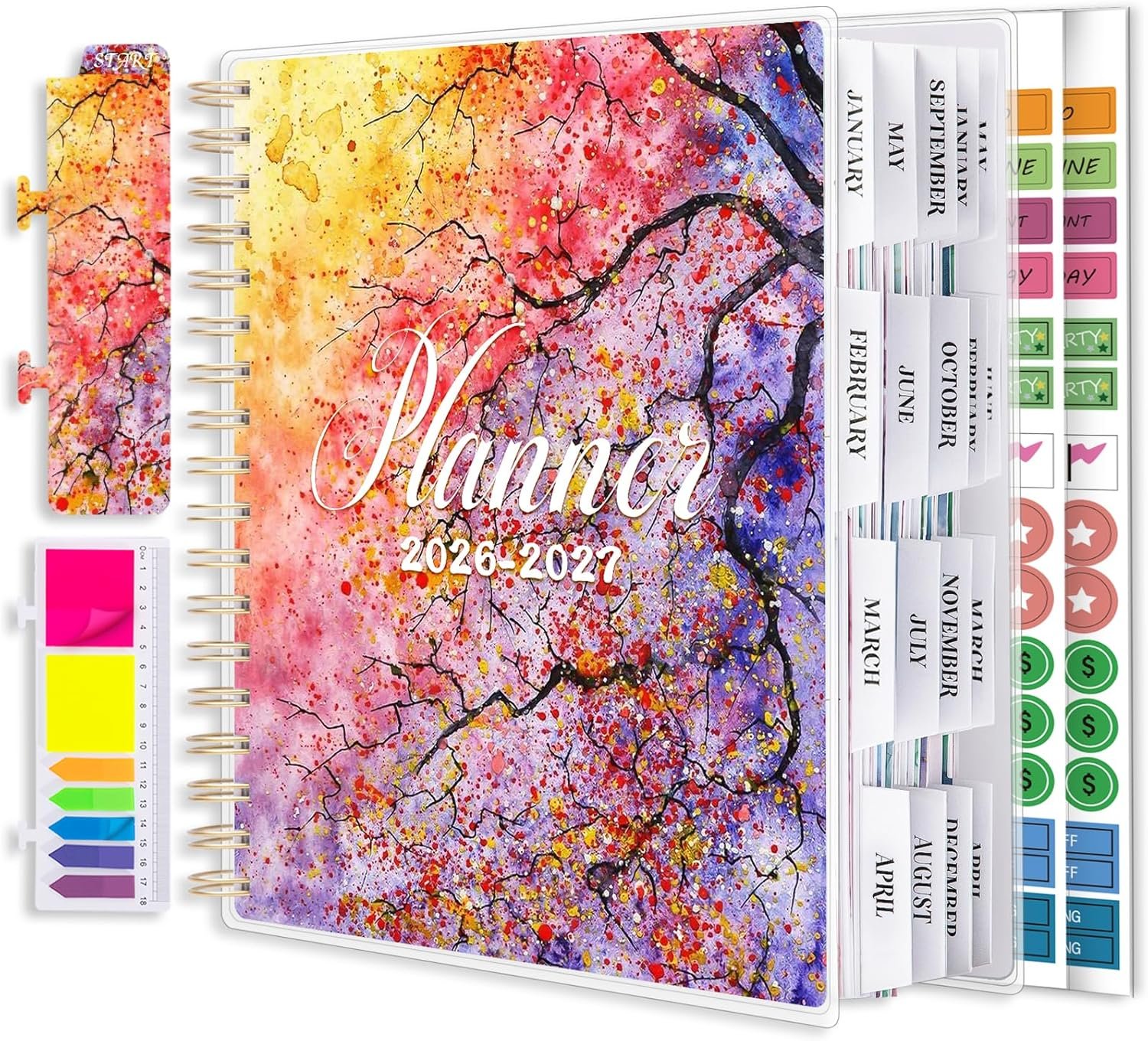 Planner 2026-2027, Large 18 Months Academic Daily Weekly Monthly Planner Yearly Agenda Jan. 2026–June. 2027, 7.9″ x 9.8″, Page Tabs, Separator Page, Pocket Folder, Bookmark, Stickers, Sticky Note Set