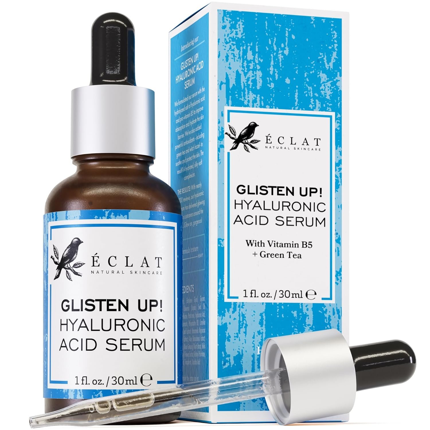 Eclat Skincare Hydrating Hyaluronic Acid Serum for Face – 2.5% Hyaluronic Acid + 3% B5, Green Tea & Jojoba Oil – Moisturizing & Plumping Formula for Smoother Skin – Stocking Stuffers for Women 1 Fl Oz