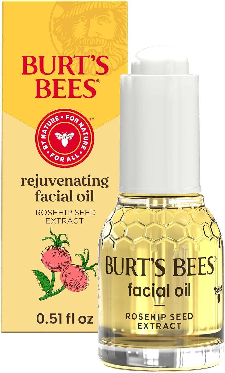 Burt’s Bees Gua Sha Face Oil With Rosehip Seed Extract, Reduces Appearance of Fine Lines and Wrinkles, Use with Ice Roller & Facial Tools, Natural Origin Skin Care, 0.51 fl. oz.